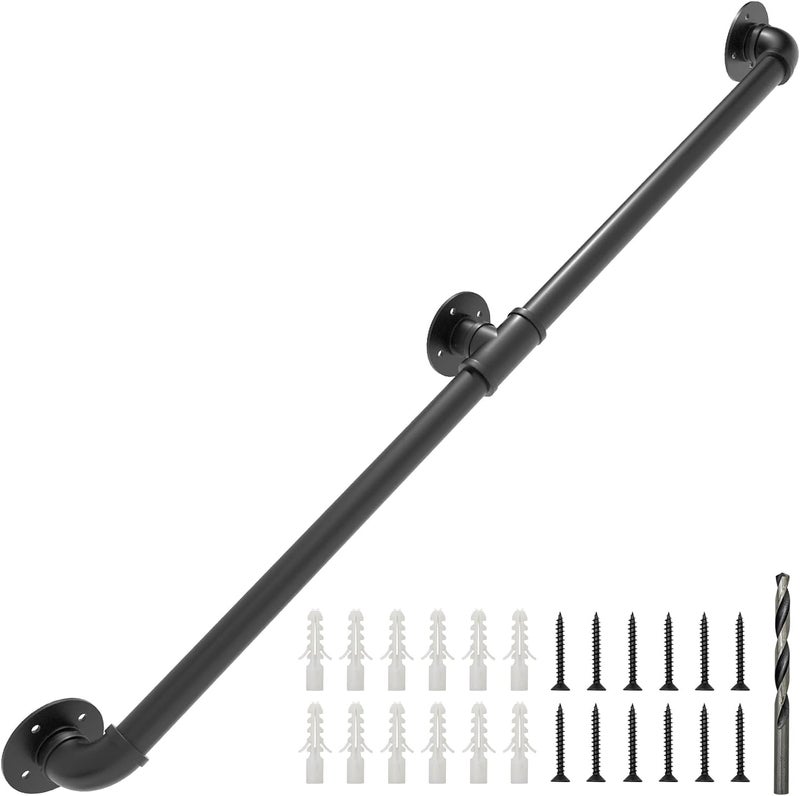 PNBO Wall Handrail 8FT, Industrial Staircase Railing 1.25 Inch Tube Diameter, Galvanized Pipe Handrail for Wall Mounted Stairway - Image 1